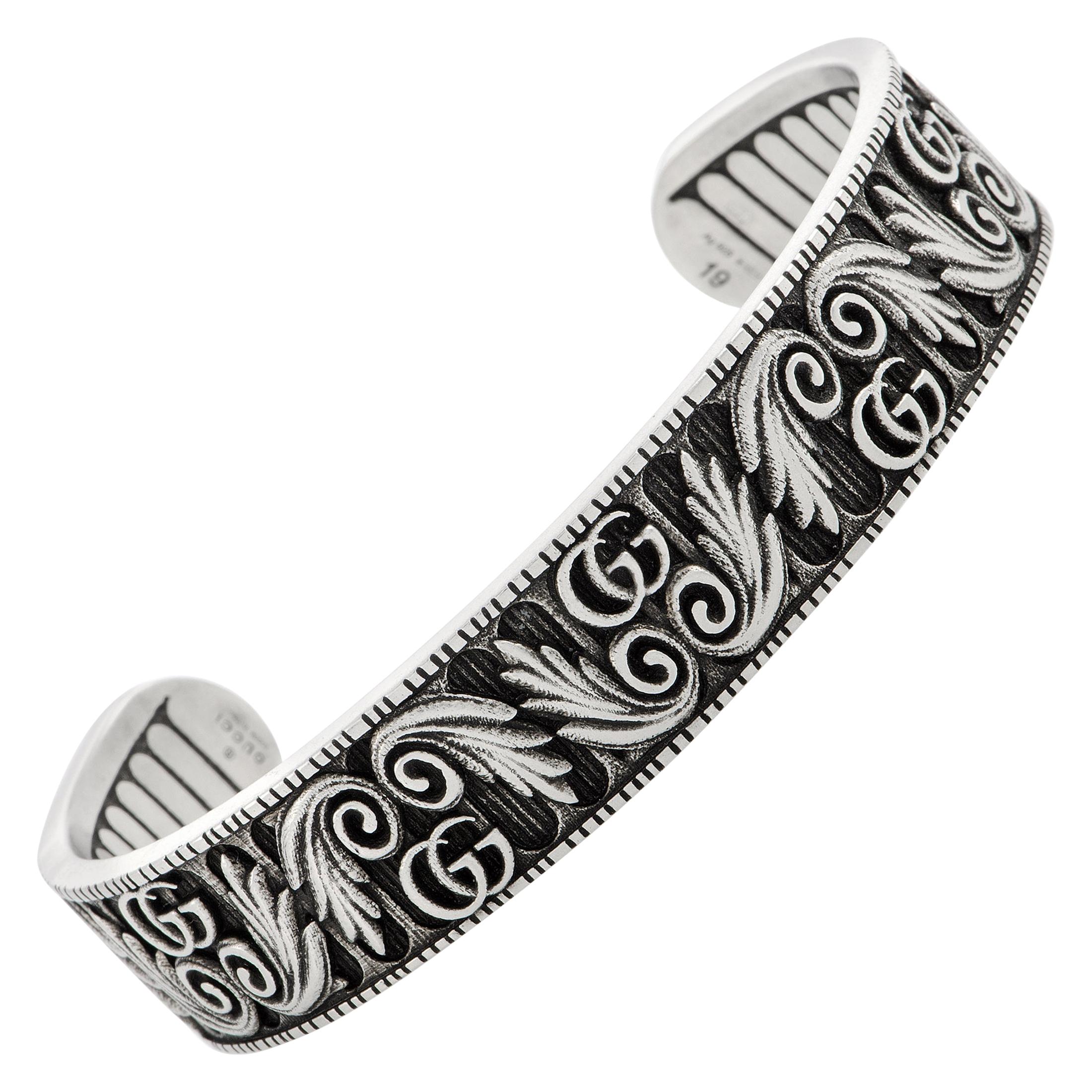 Gucci GG Marmont Aged Sterling Silver Double G Motif Cuff Bracelet at  1stDibs