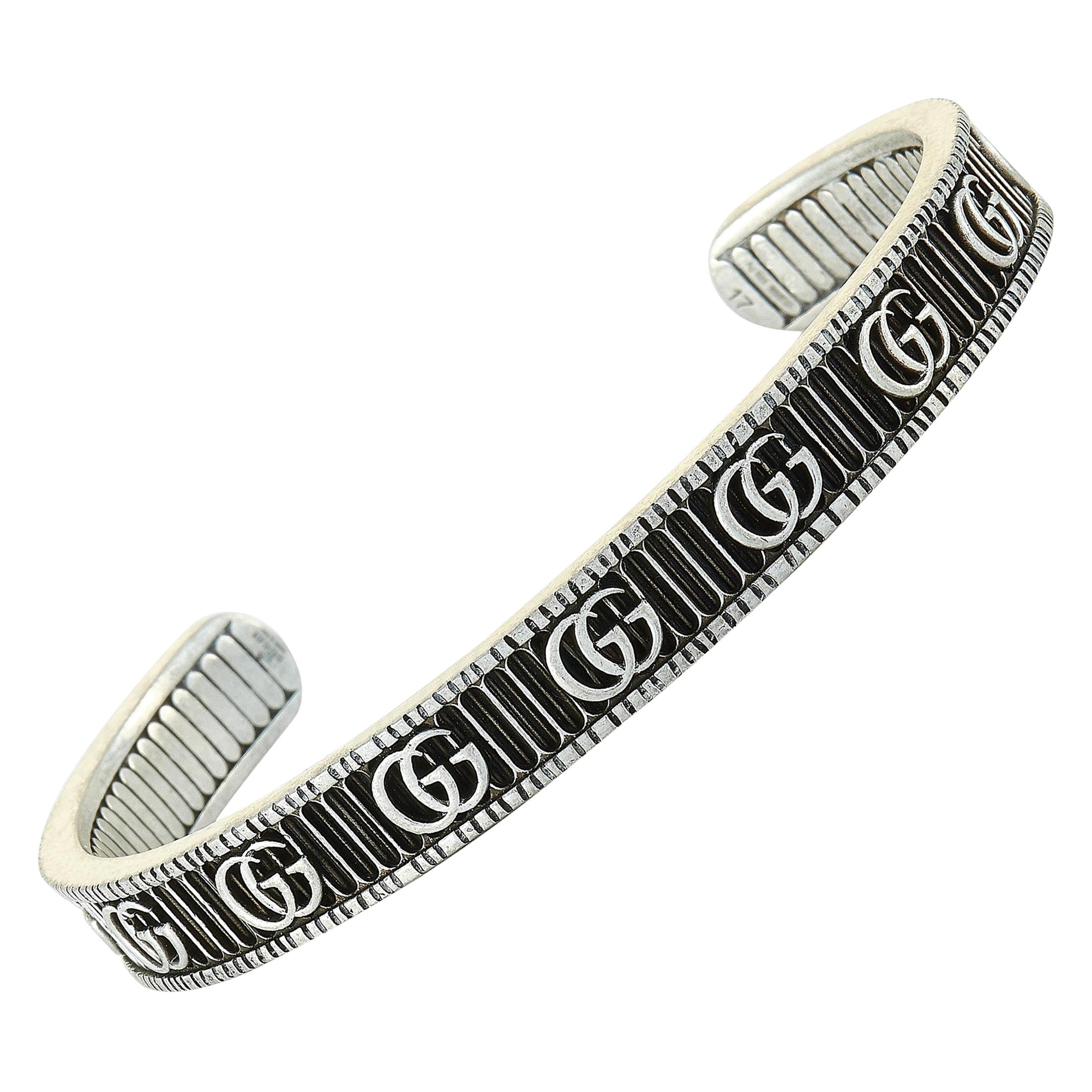Gucci GG Marmont Aged Sterling Silver Double G Motif Cuff Bracelet