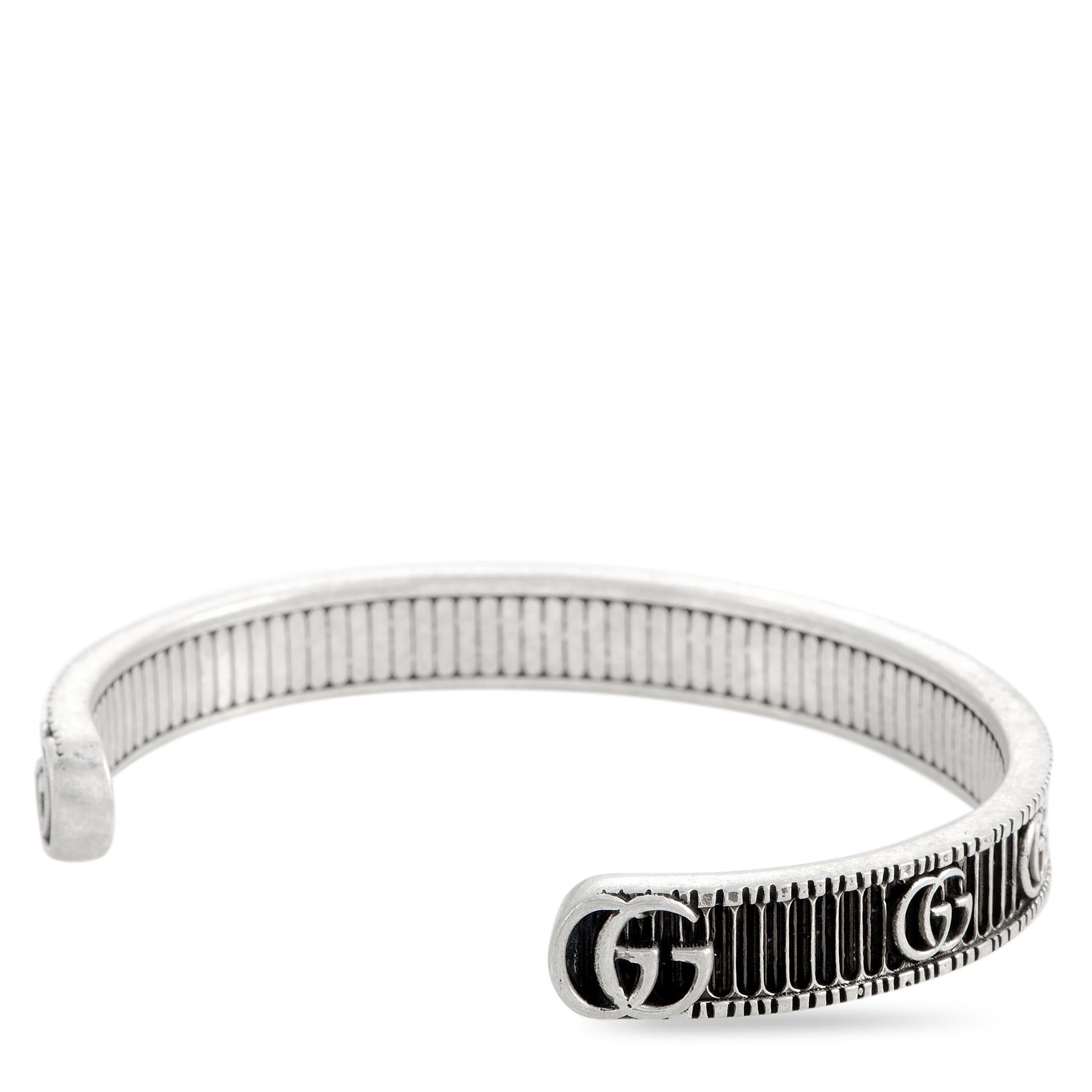 Gucci GG Marmont Aged Sterling Silver Double G Motif Cuff Bracelet In New Condition In Southampton, PA