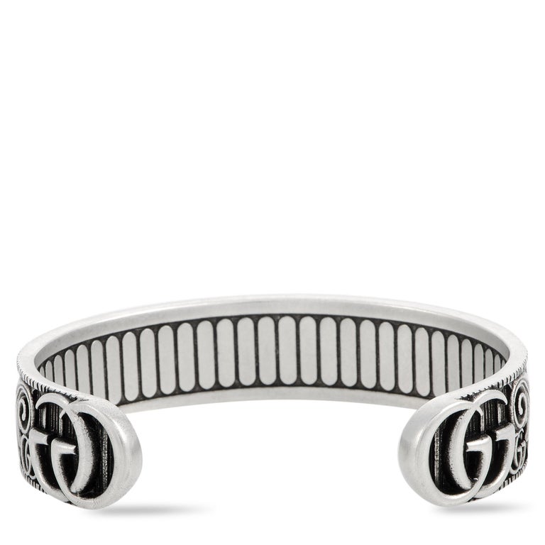 Gucci GG Marmont Aged Sterling Silver Double G Motif Cuff Bracelet For