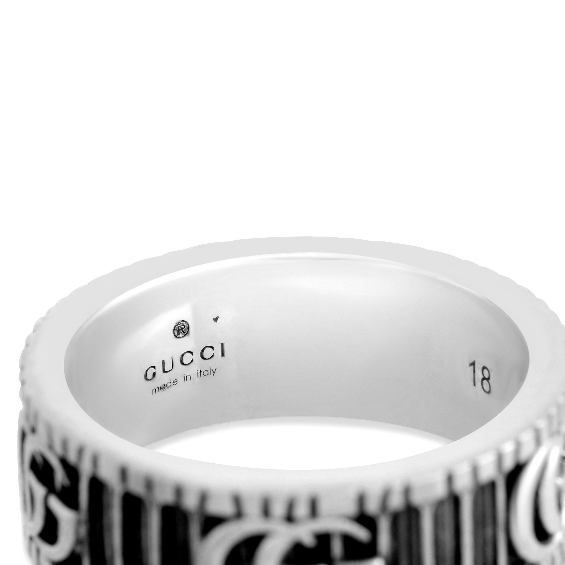 Gucci GG Marmont Aged Sterling Silver Double G Motif Ring In New Condition In Southampton, PA