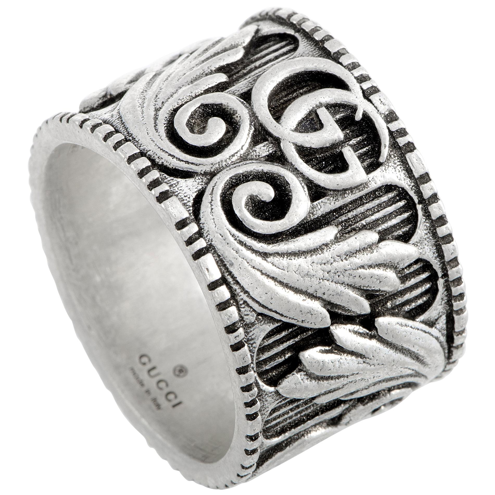 Gucci GG Marmont Aged Sterling Silver Double G Motif Ring at 1stDibs