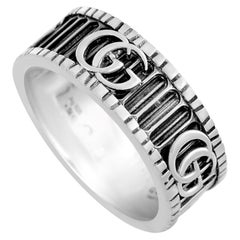 Gucci GG Marmont Aged Sterling Silver Double G Motif Ring
