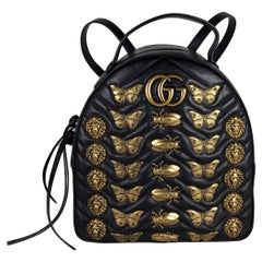 Gucci Gg Marmont Animal Stud Black Leather Backpack