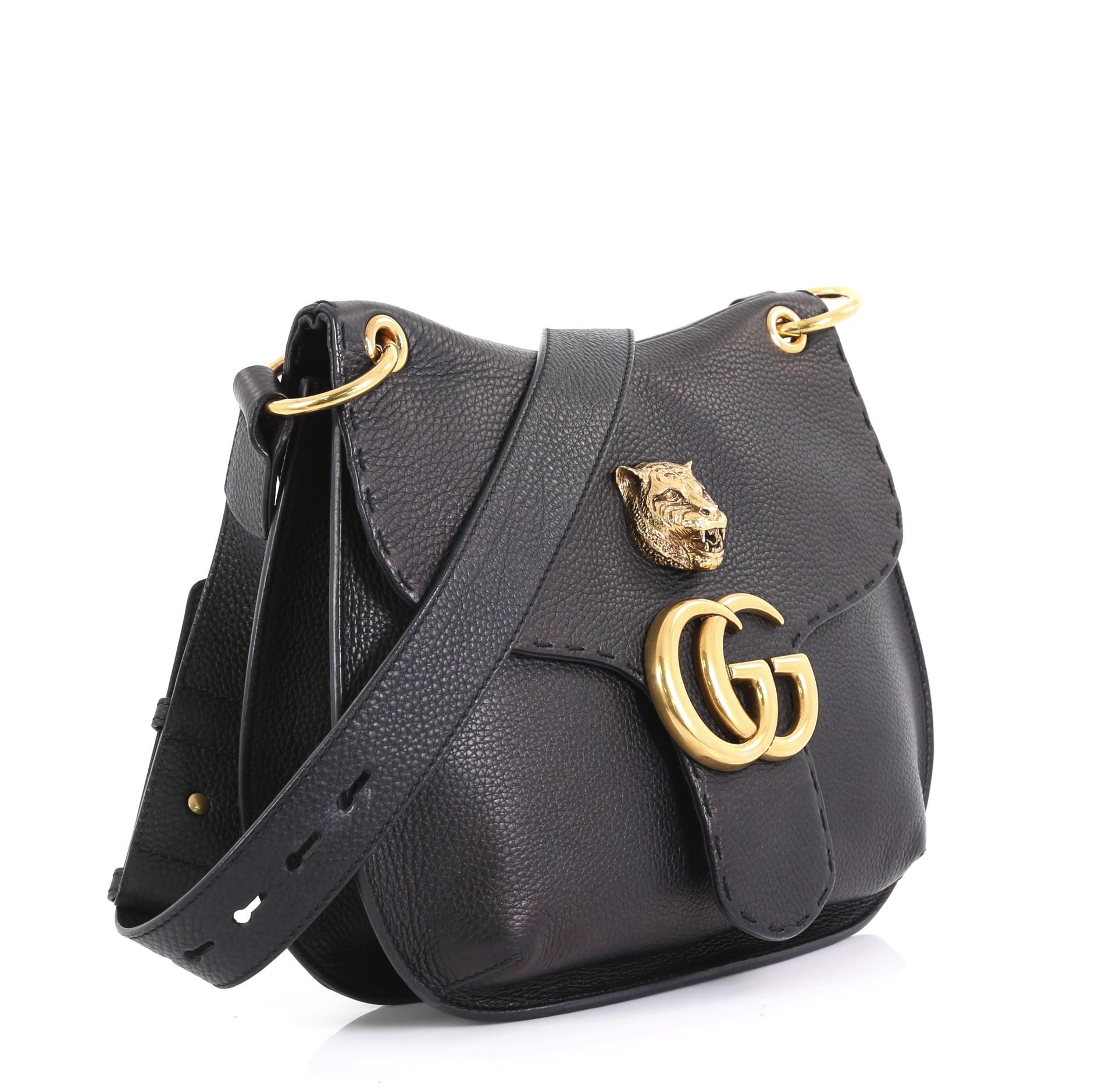 Black Gucci GG Marmont Animalier Shoulder Bag Leather Medium