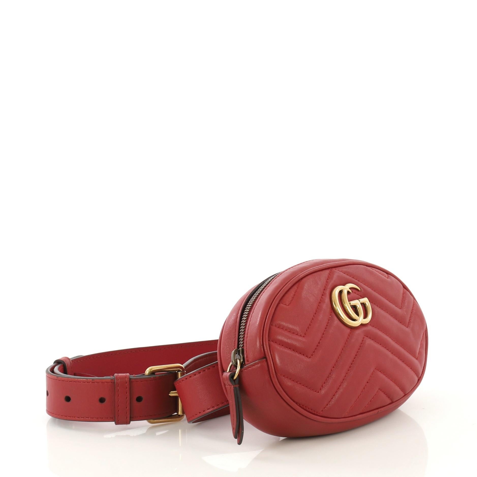 Red Gucci GG Marmont Belt Bag Matelasse Leather
