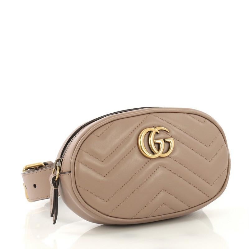 Brown Gucci GG Marmont Belt Bag Matelasse Leather