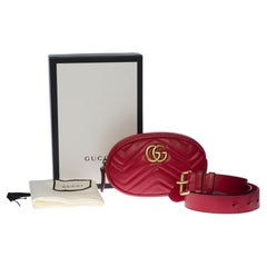 Gucci GG Marmont belt pouch in red quilted leather with herringbone pattern, GHW