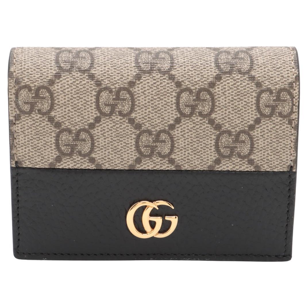 Gucci GG Marmont Bi-color Leather Compact Wallet Black x Beige
