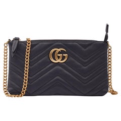 Gucci GG Marmont Black Calfskin Matelasse Chain Bag Small