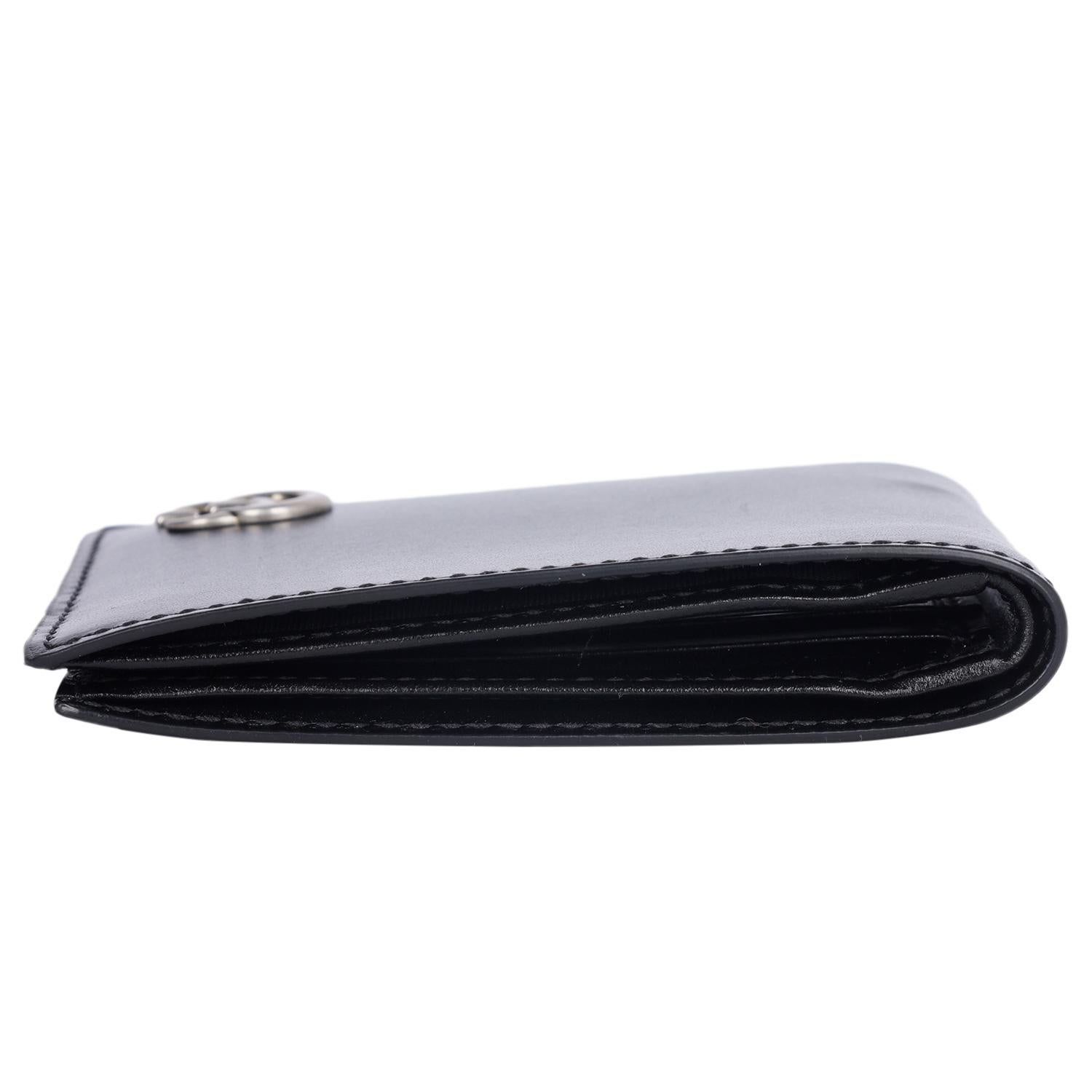 Gucci GG Marmont Bi Fold Brieftasche aus schwarzem Leder im Angebot 7