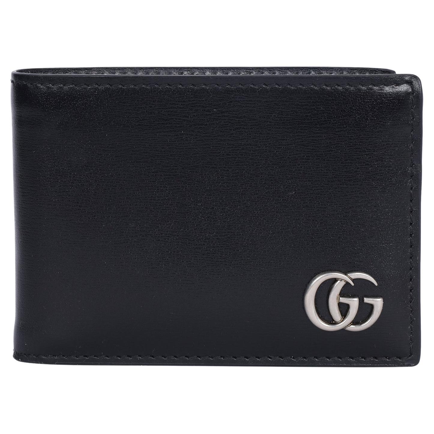 Gucci GG Marmont Black Leather Bi Fold Wallet For Sale