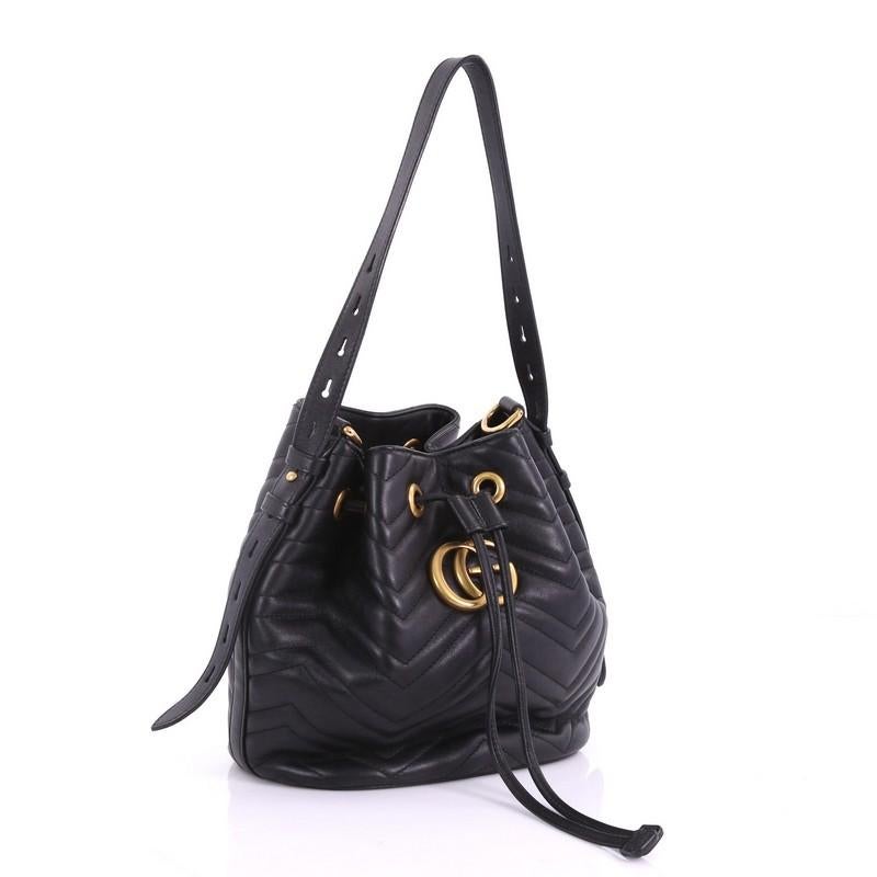 Black Gucci GG Marmont Bucket Bag Matelasse Leather Small