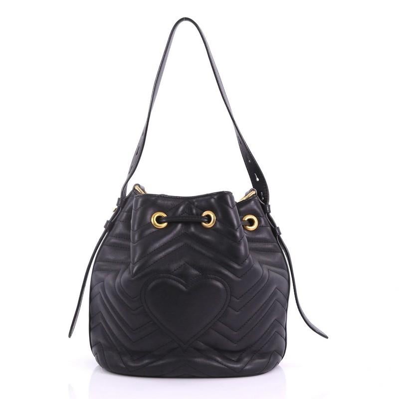 Gucci GG Marmont Bucket Bag Matelasse Leather Small In Good Condition In NY, NY