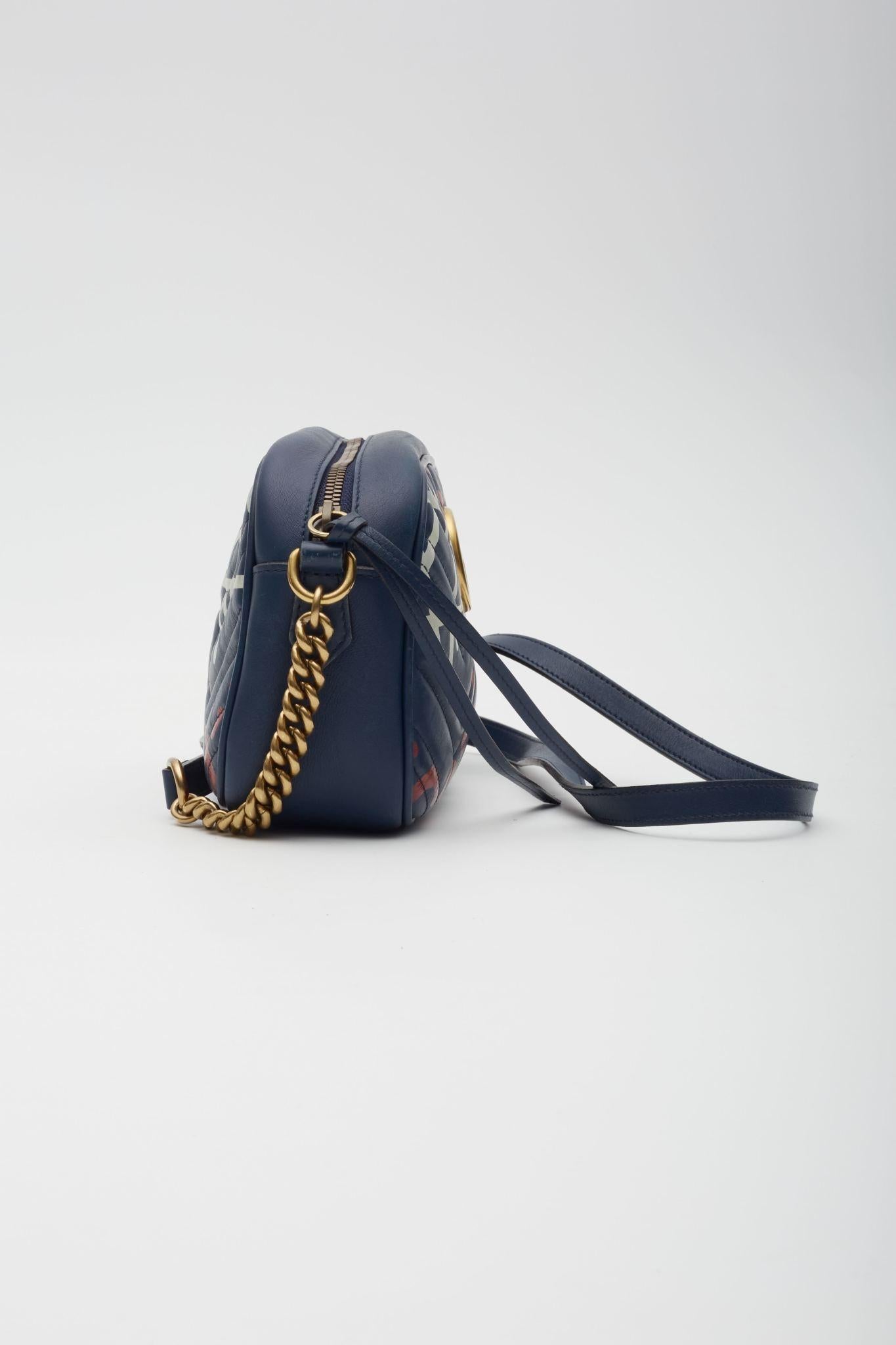 Women's Gucci GG Marmont Calf Ghost Shoulder Bag Blue Red Small