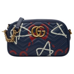 Gucci GG Marmont Calf Ghost Shoulder Bag Blue Red Small