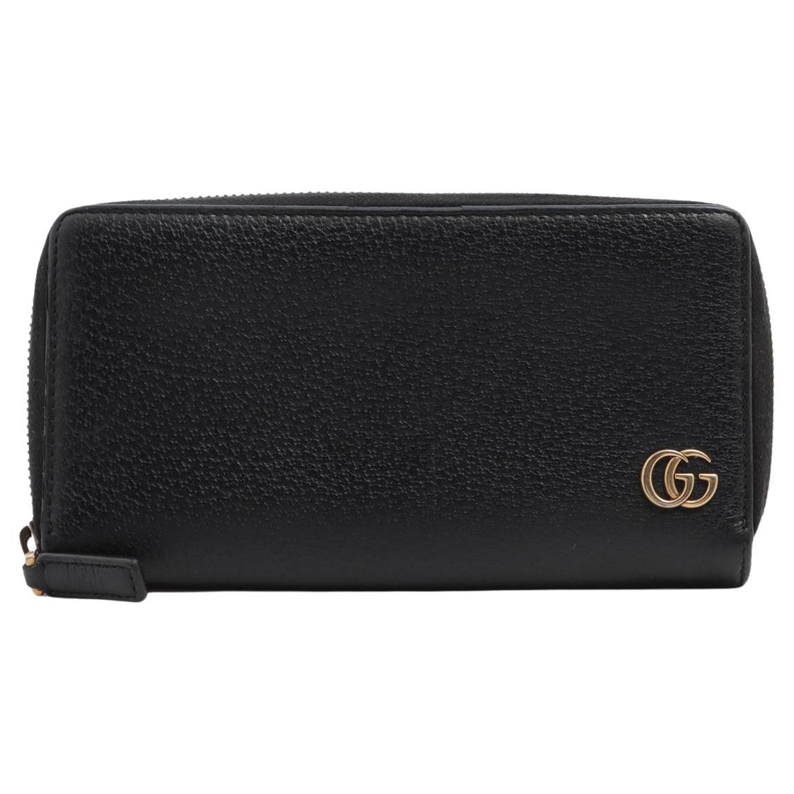 Gucci GG Marmont Calf Leather Zip Around Long Wallet Black For Sale