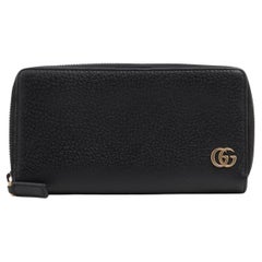 Gucci GG Marmont Calf Leather Zip Around Long Wallet Black (Portefeuille long zippé en cuir de veau Marmont)