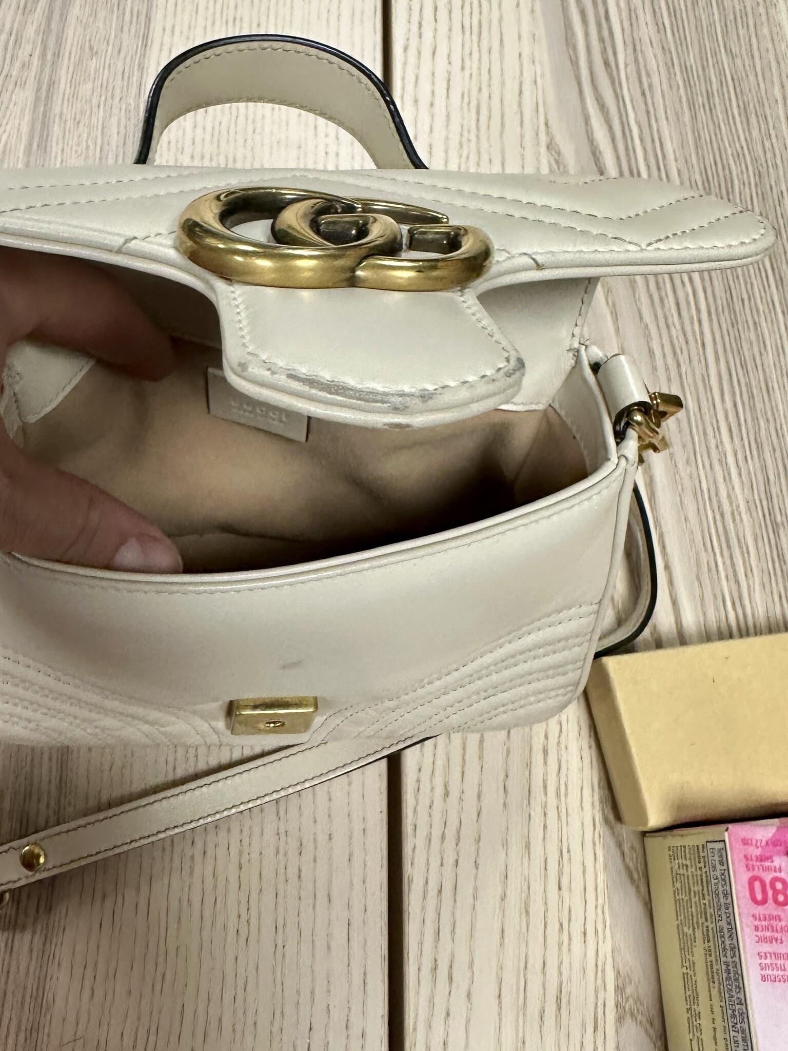 Gucci GG Marmont Calfskin Matelasse Shoulder Bag White Mini For Sale 7