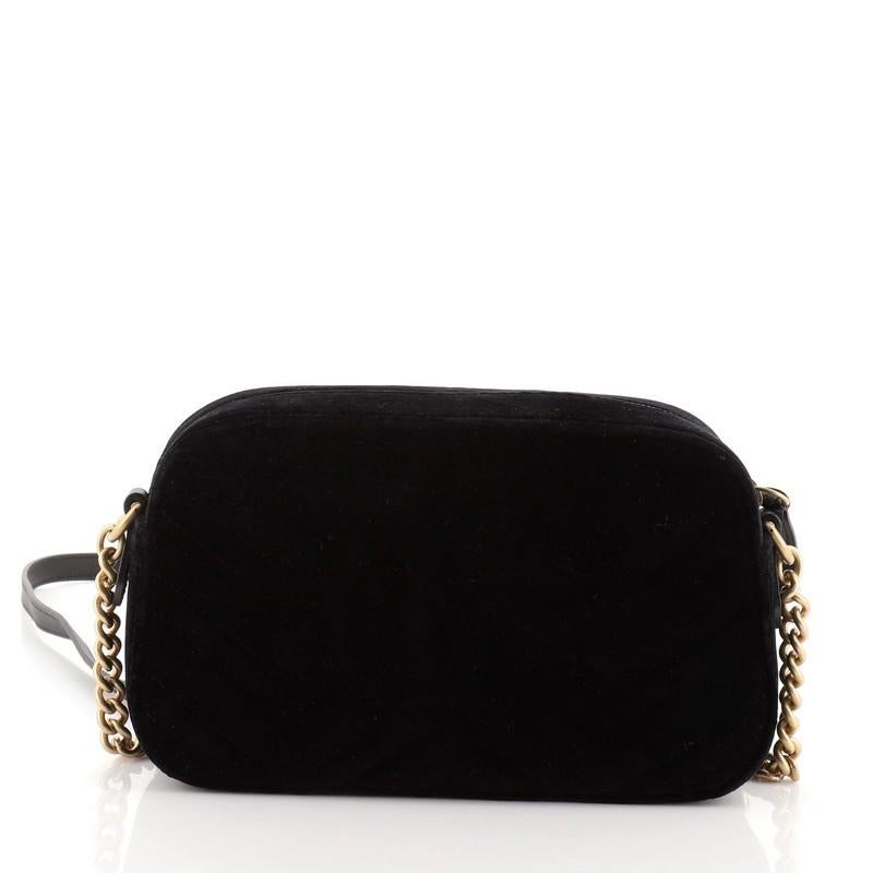 Black Gucci GG Marmont Camera Bag Embroidered Matelasse Velvet Small