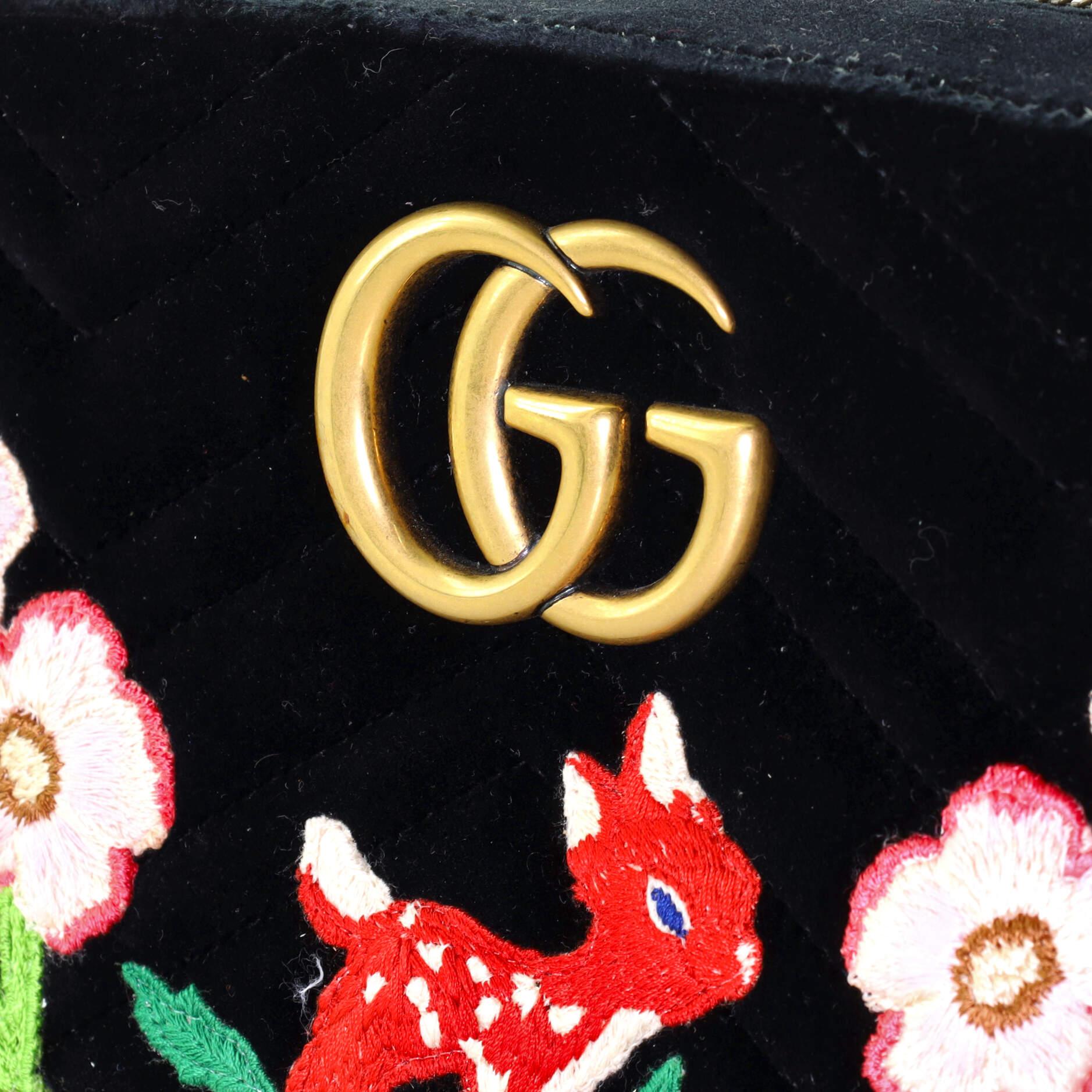 Gucci GG Marmont Camera Bag Embroidered Matelasse Velvet Small In Good Condition In NY, NY