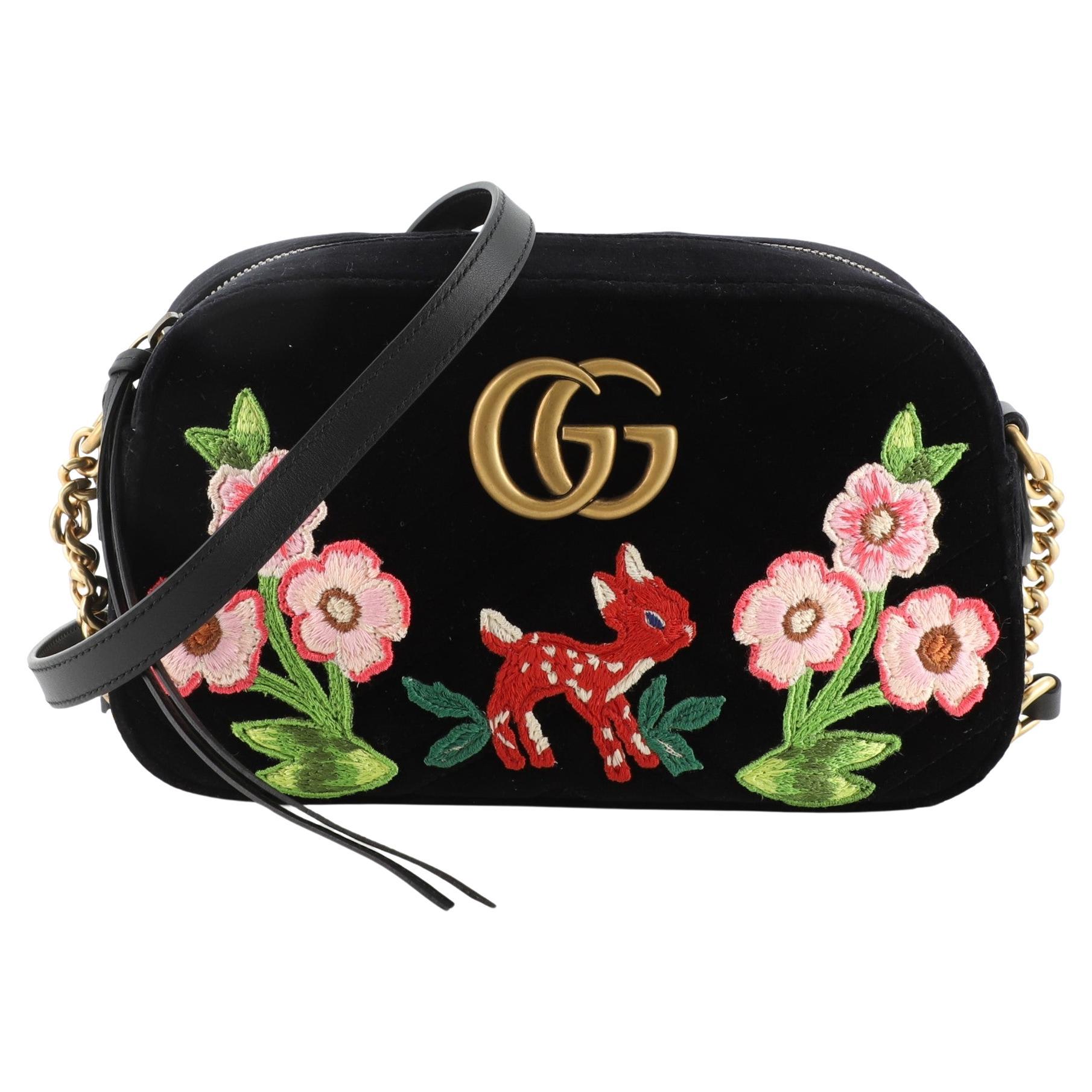 Gucci GG Marmont Camera Bag Embroidered Matelasse Velvet Small