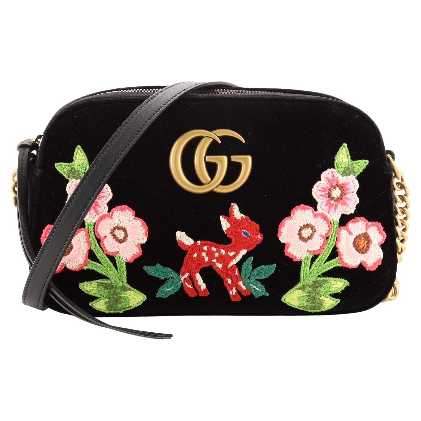 Gucci GG Marmont Camera Bag Embroidered Matelasse Velvet Small