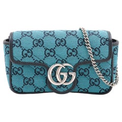 Gucci GG Marmont Borsa a tracolla con catena in pelle e tela Blu