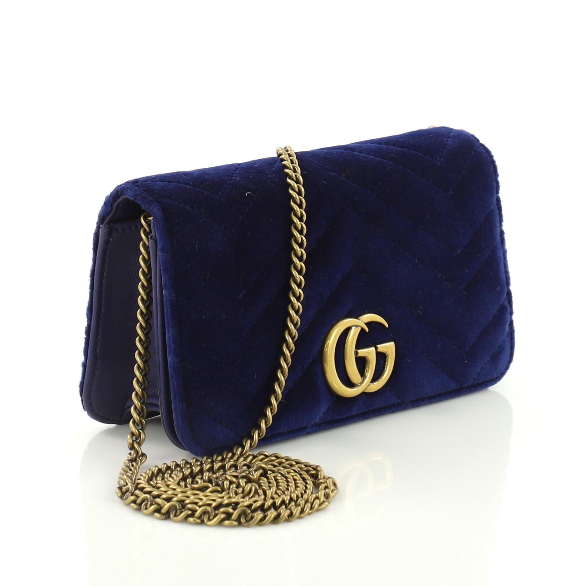 Black Gucci GG Marmont Chain Flap Bag Matelasse Velvet Mini