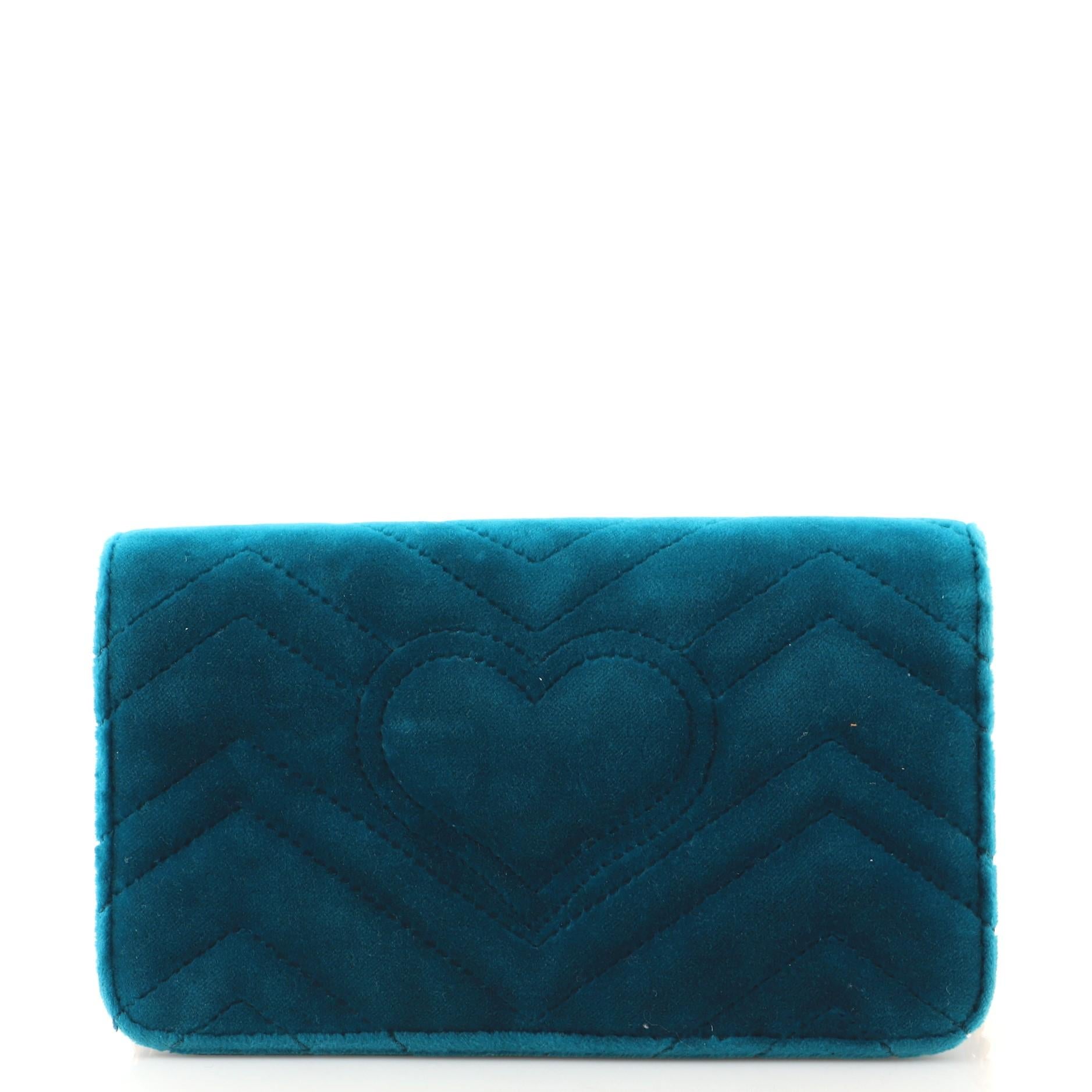 Blue Gucci GG Marmont Chain Flap Bag Matelasse Velvet Mini