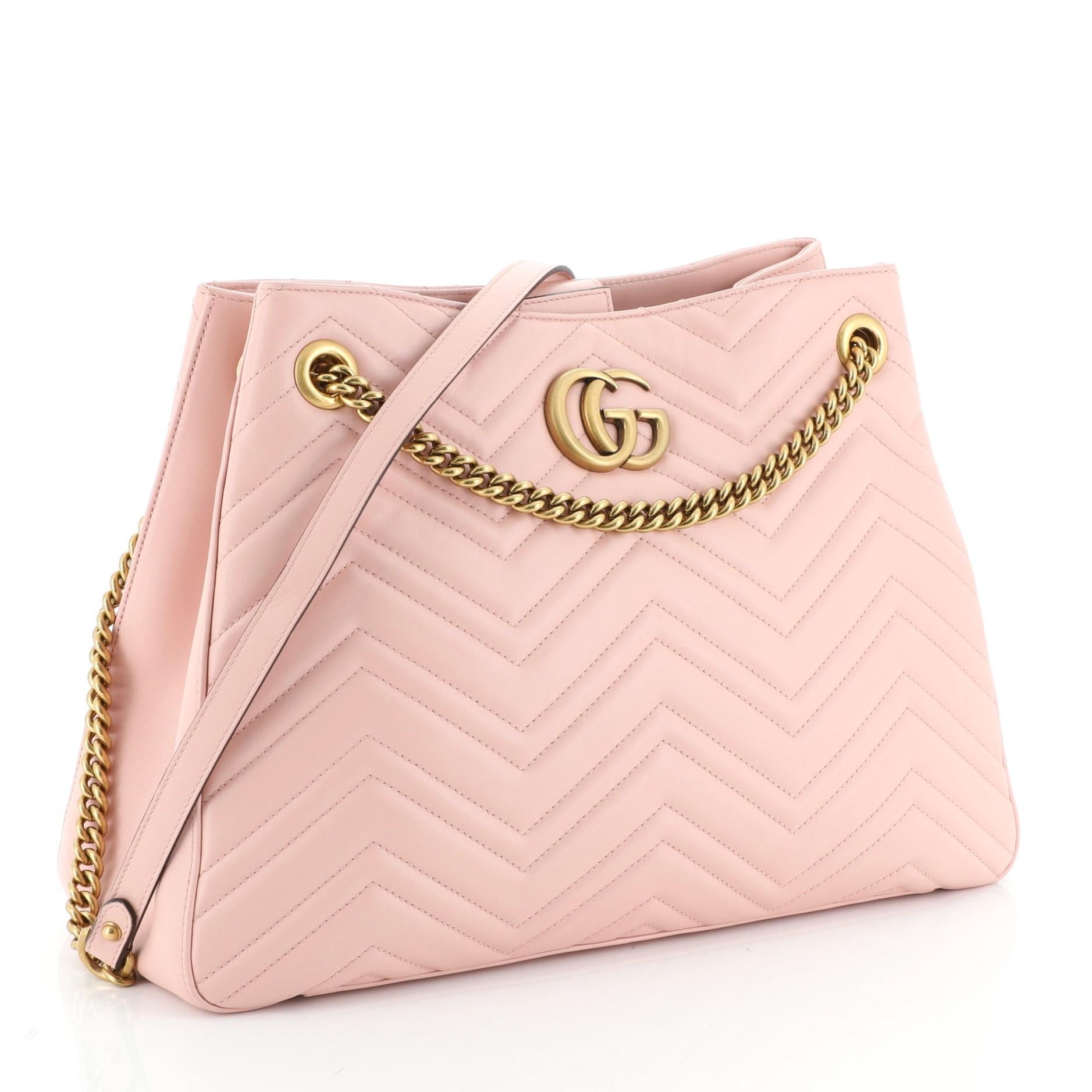 Pink Gucci GG Marmont Chain Shoulder Bag Matelasse Leather