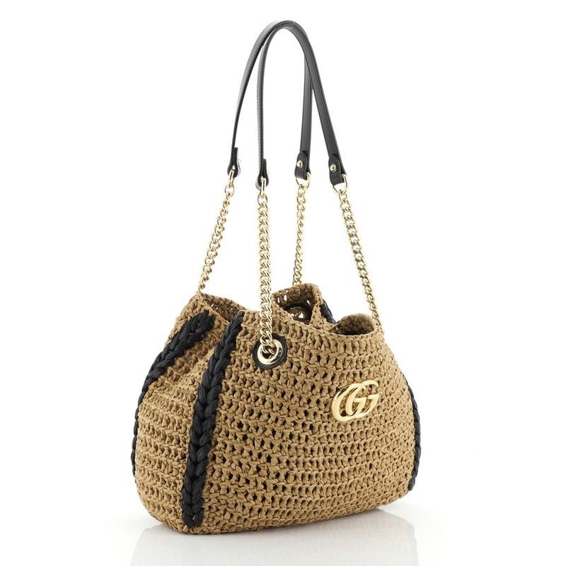 Gucci GG Marmont Chain Tote Raffia Klein (Braun)