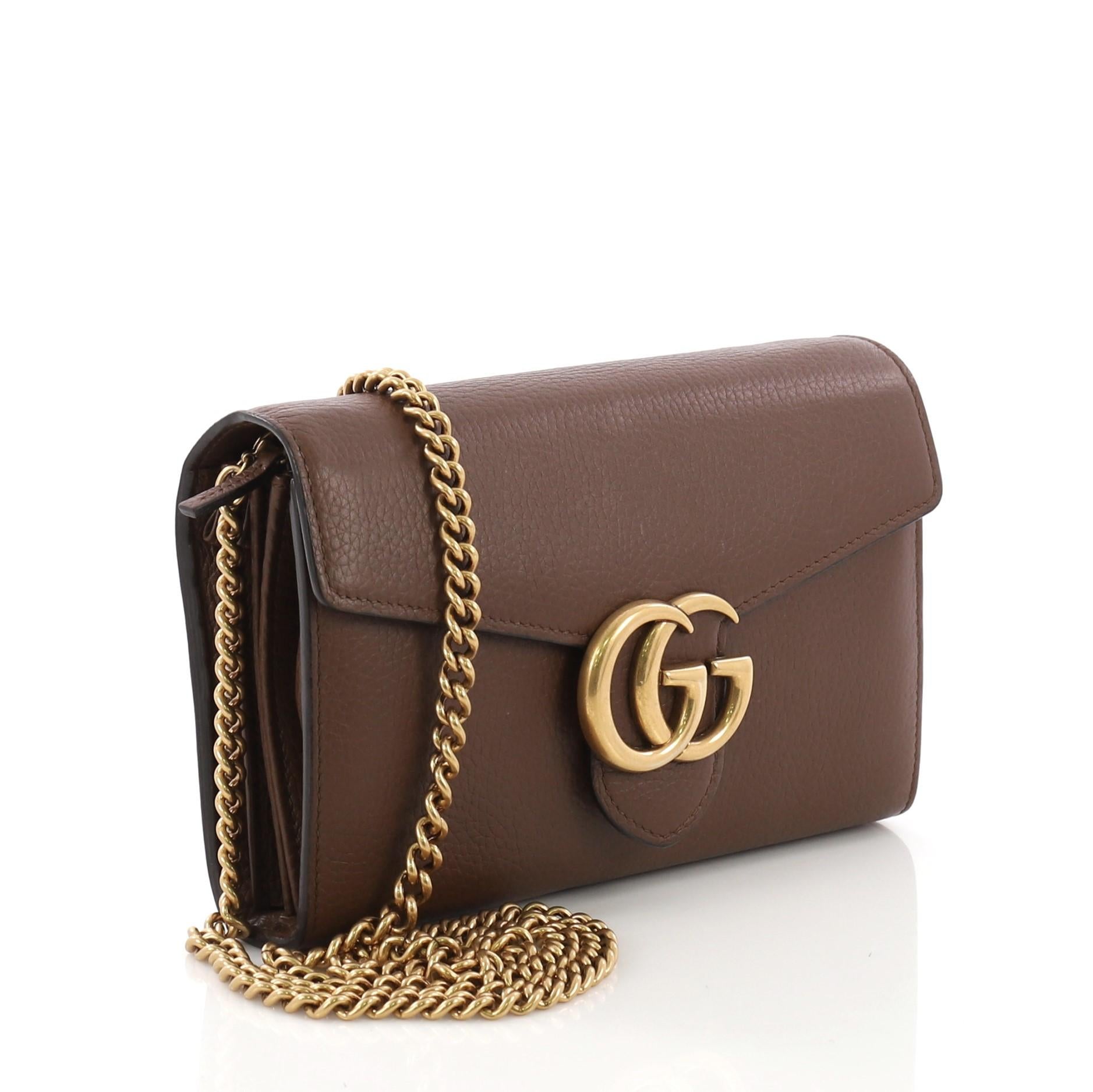 Brown Gucci GG Marmont Chain Wallet Leather Mini