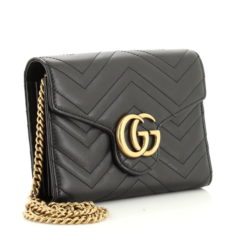 Black Gucci GG Marmont Chain Wallet Matelasse Leather Mini