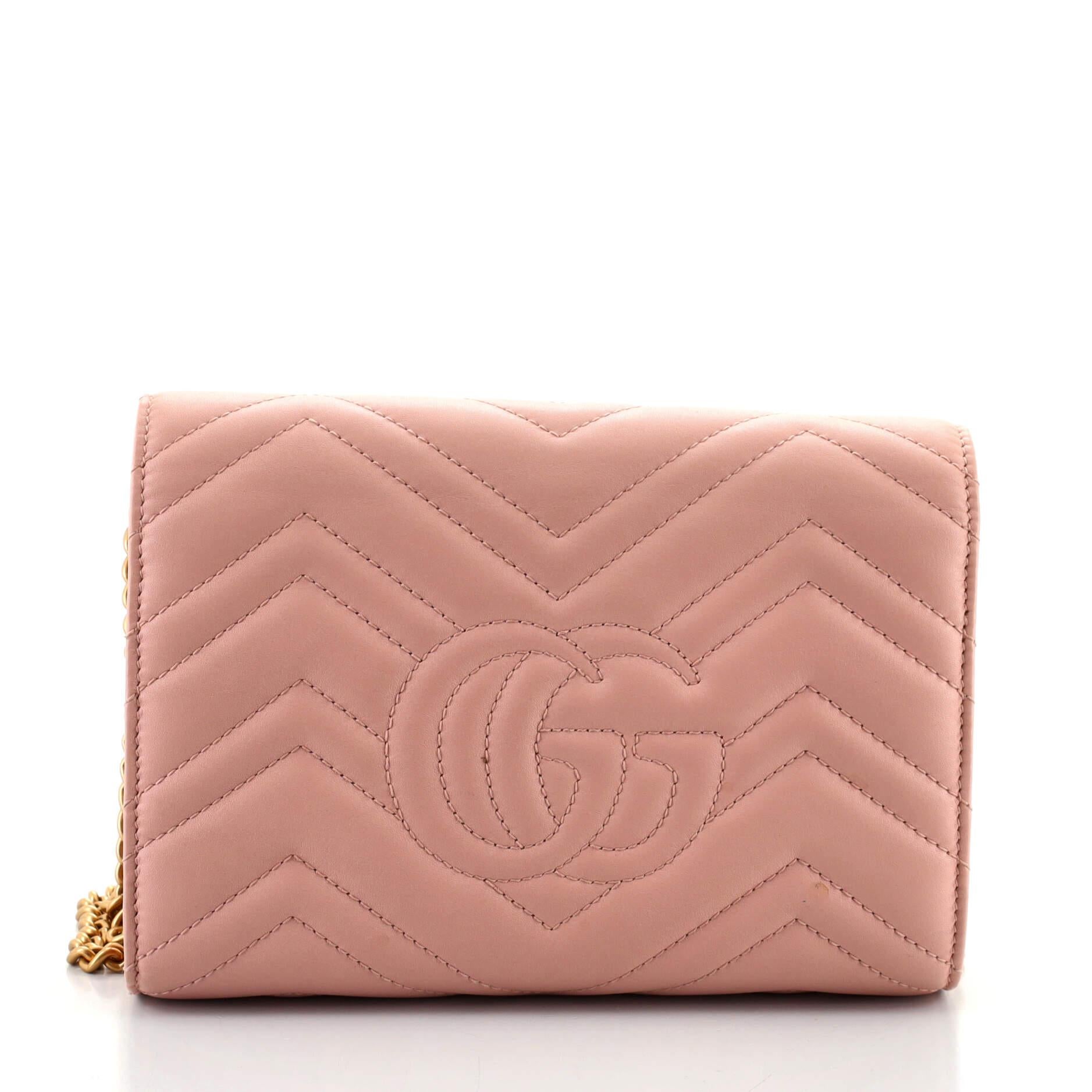 Gucci GG Marmont Kette Brieftasche Matelasse Leder Mini (Braun)
