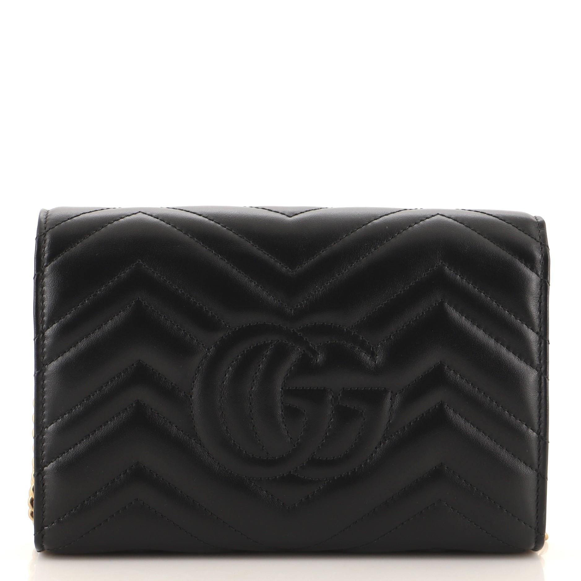 Black Gucci GG Marmont Chain Wallet Matelasse Leather Mini