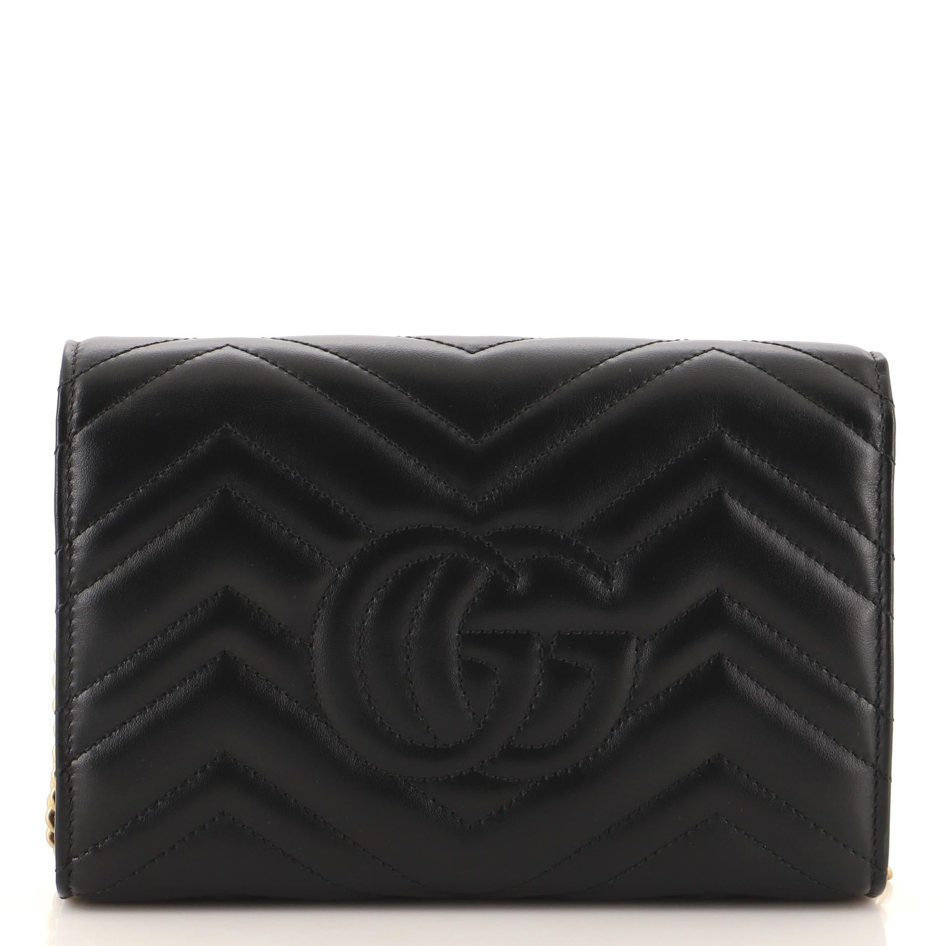 Gucci GG Marmont Kette Brieftasche Matelasse Leder Mini (Schwarz)