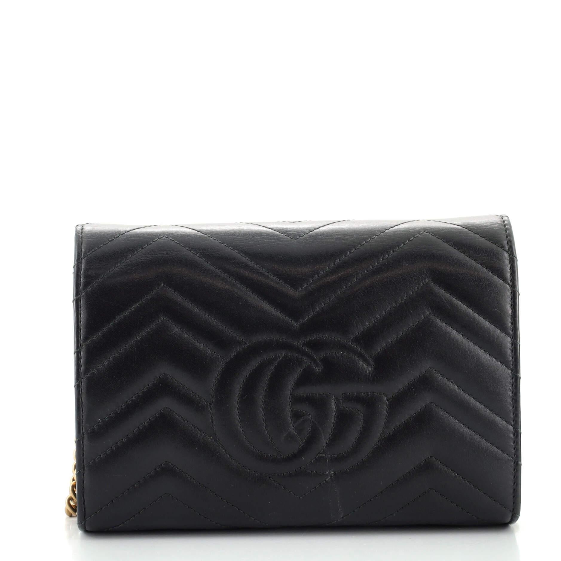 Black Gucci GG Marmont Chain Wallet Matelasse Leather Mini