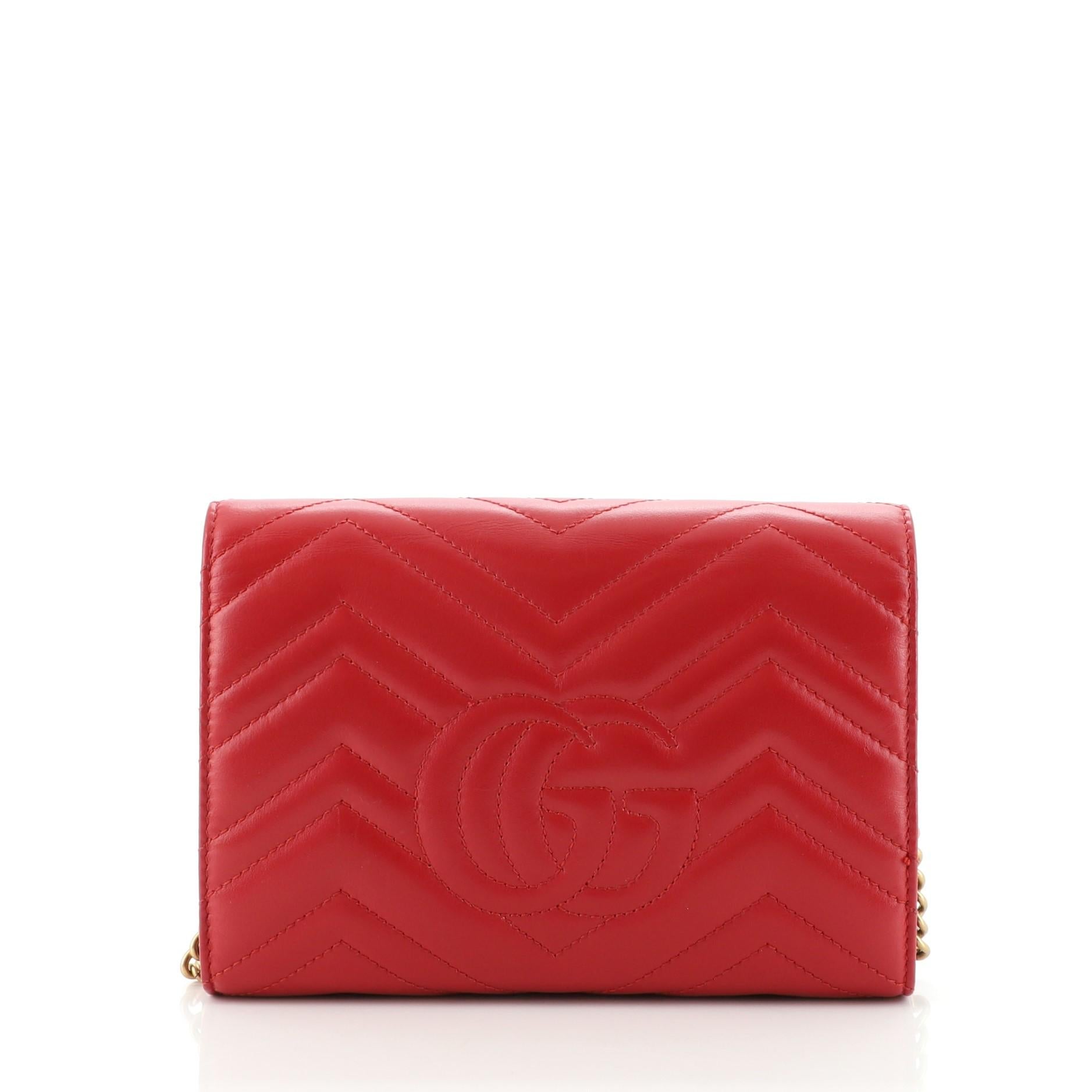 Red  Gucci GG Marmont Chain Wallet Matelasse Leather Mini