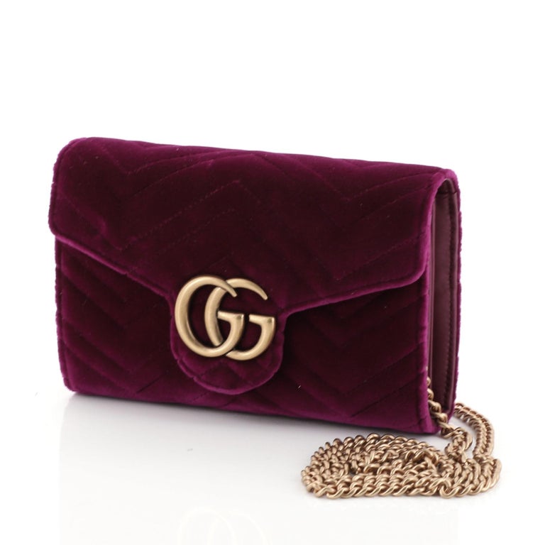 Gucci GG Marmont Chain Wallet Matelasse Velvet Mini at 1stdibs