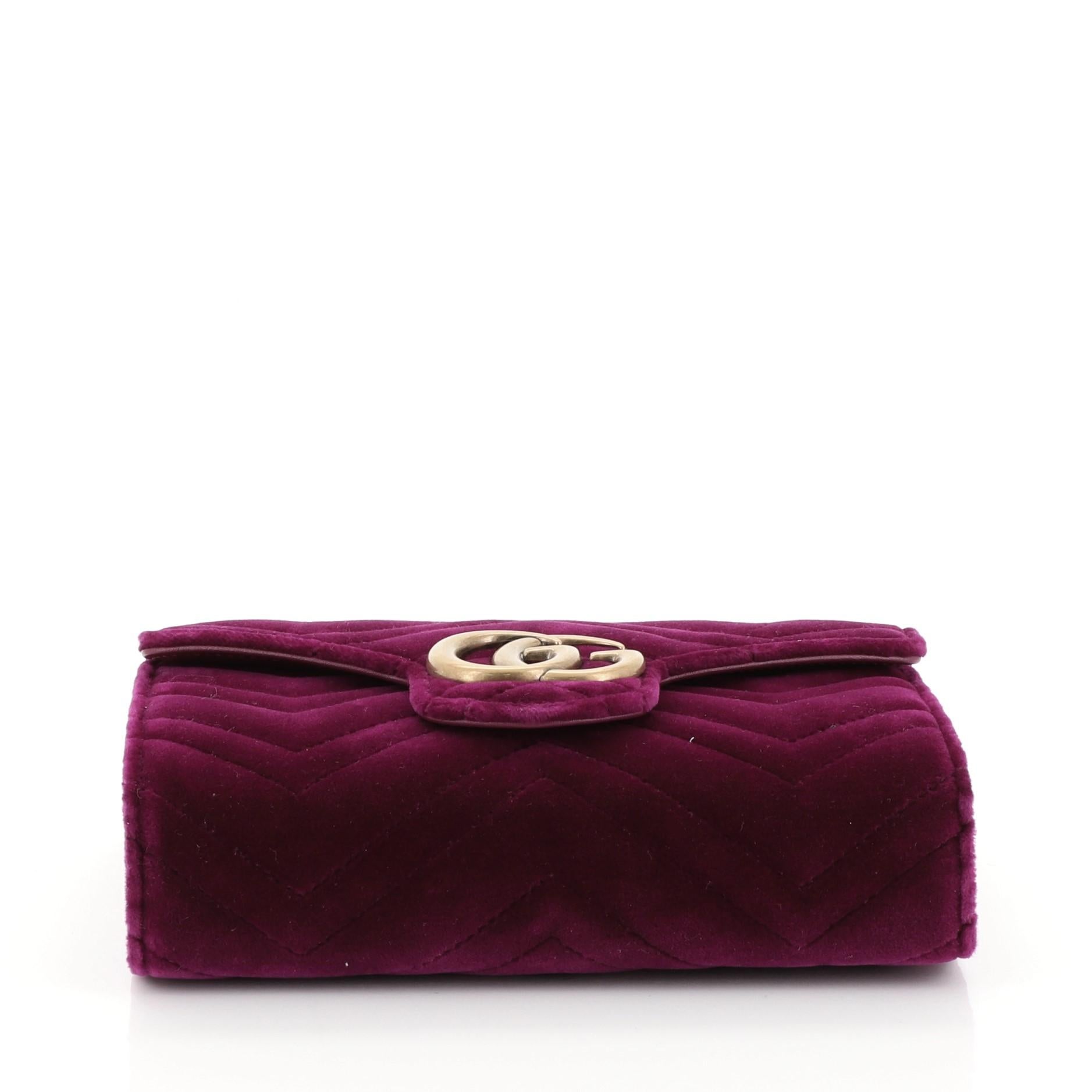 Black Gucci GG Marmont Chain Wallet Matelasse Velvet Mini