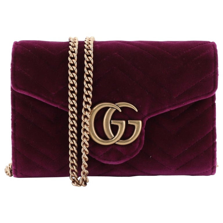 Gucci GG Marmont Chain Wallet Matelasse Velvet Mini at 1stdibs