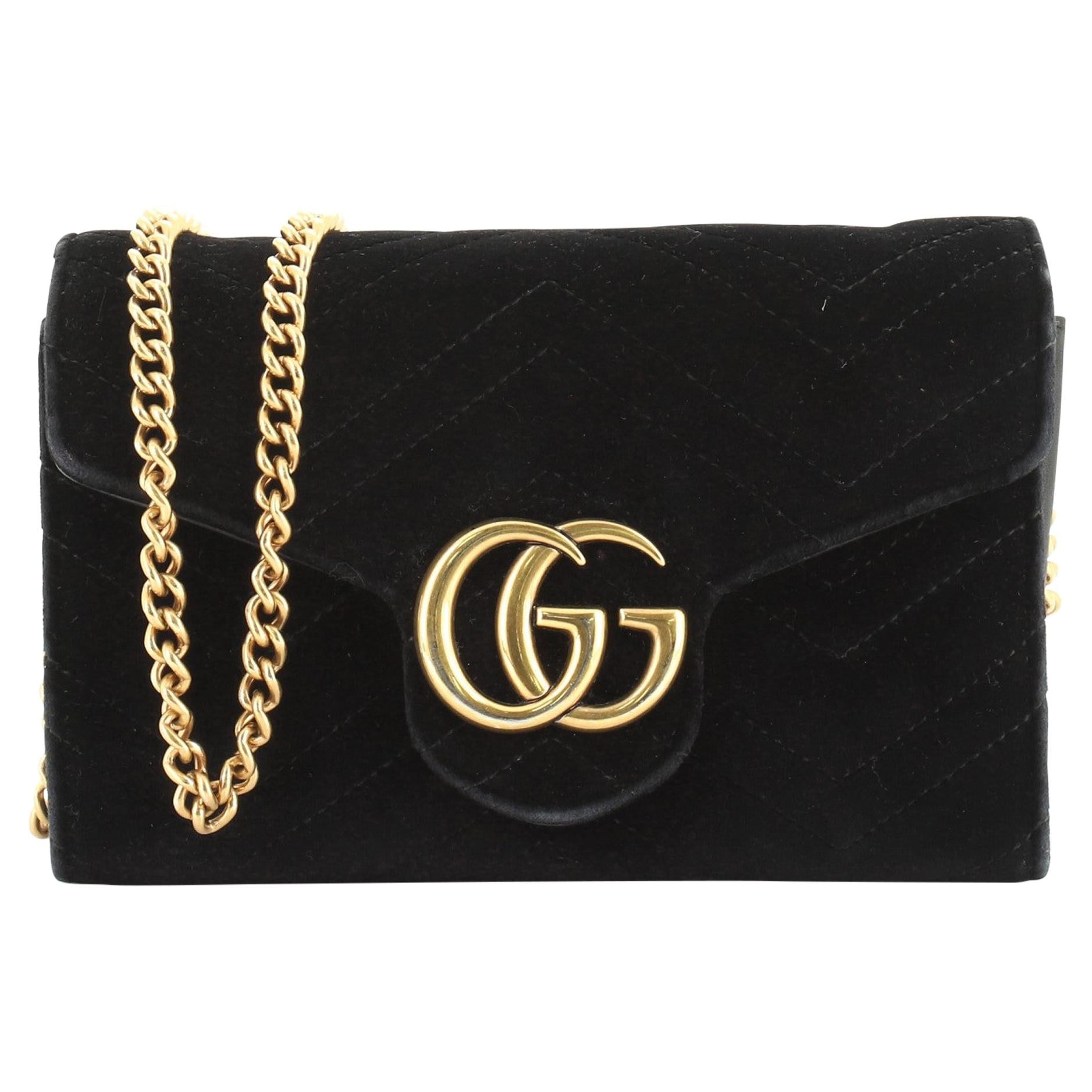 Gucci GG Marmont Chain Wallet Matelasse Velvet Mini 