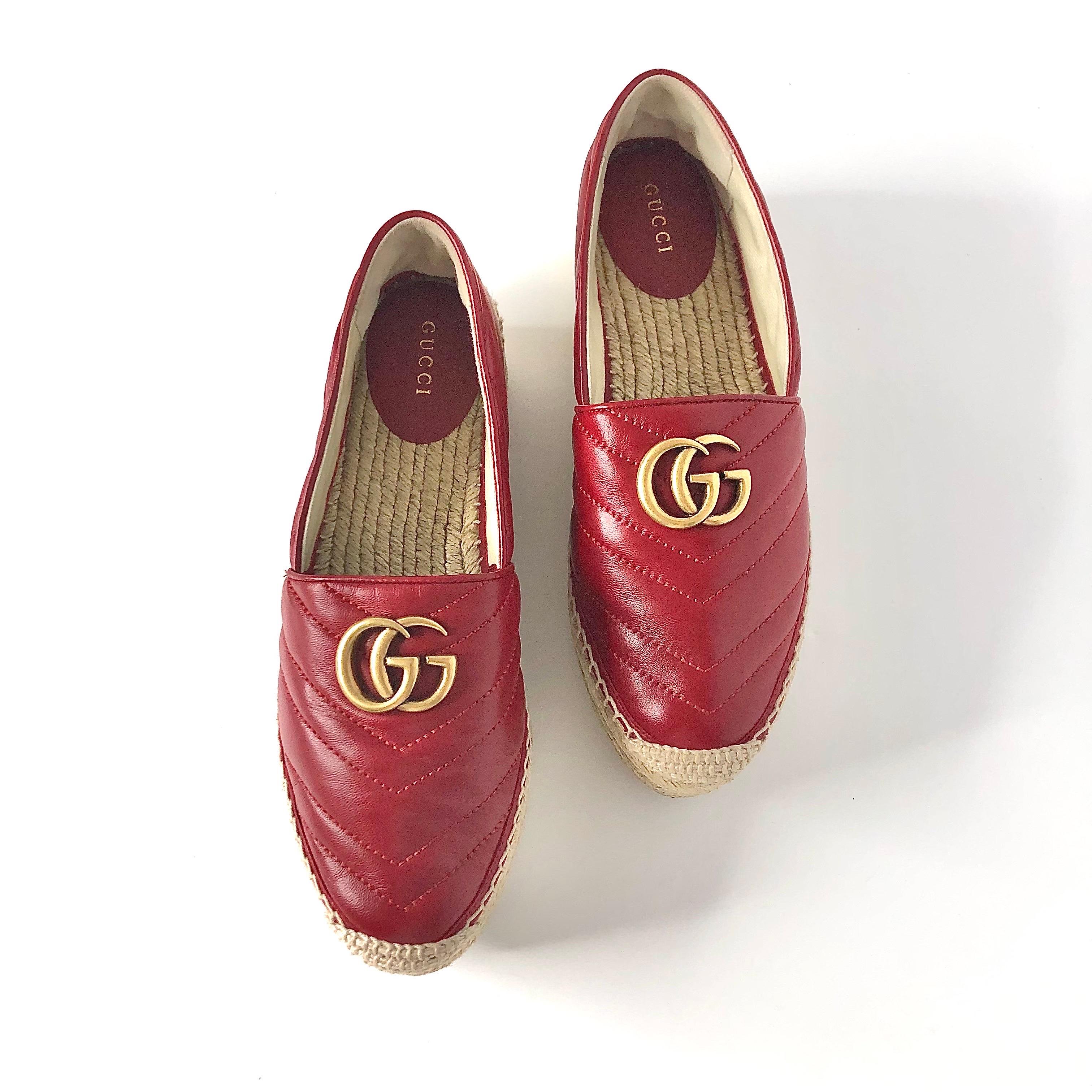 Marrone Gucci GG Marmont Charlotte Trapuntato Matelassé Piattaforma Espadrille 38 in vendita