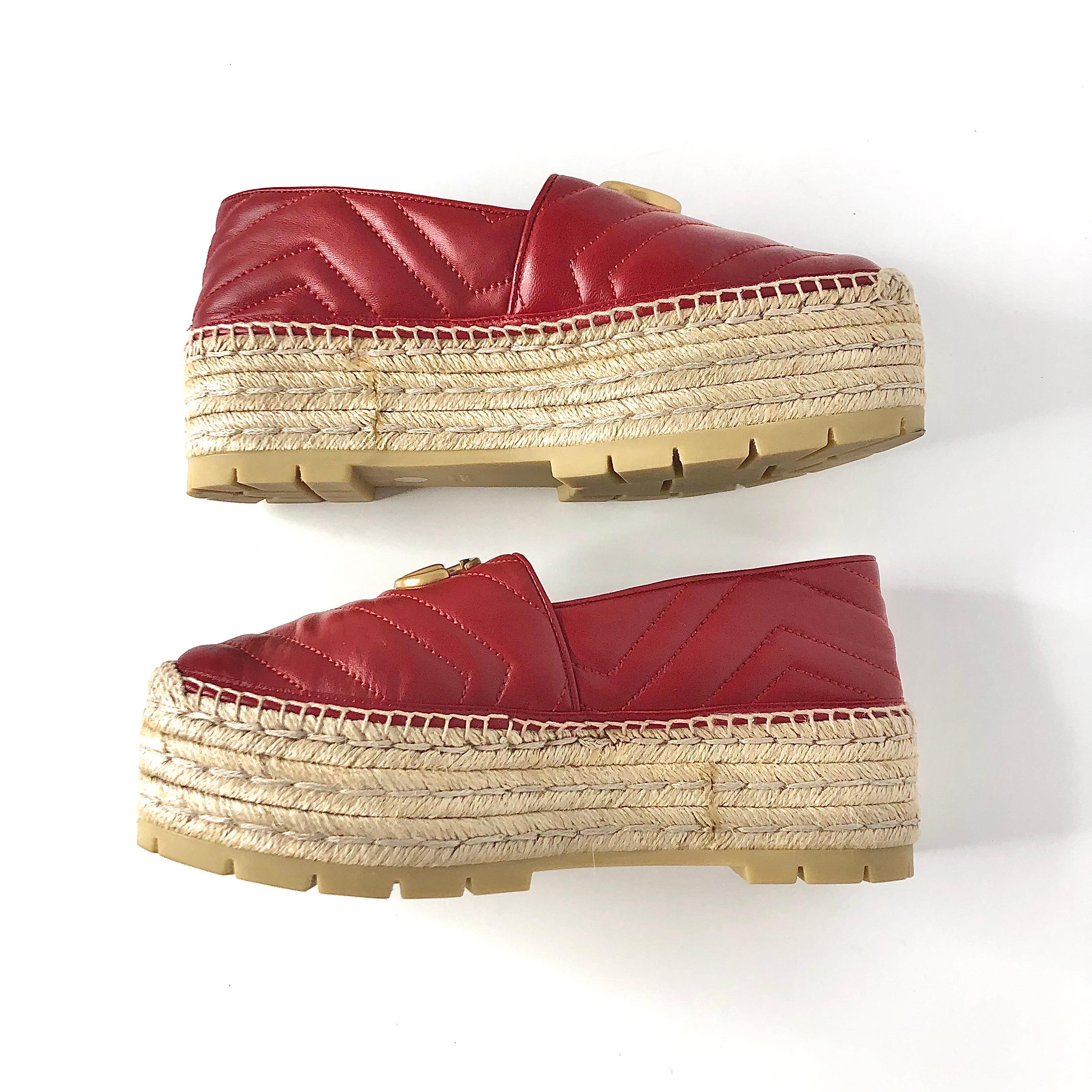 Donna Gucci GG Marmont Charlotte Trapuntato Matelassé Piattaforma Espadrille 38 in vendita