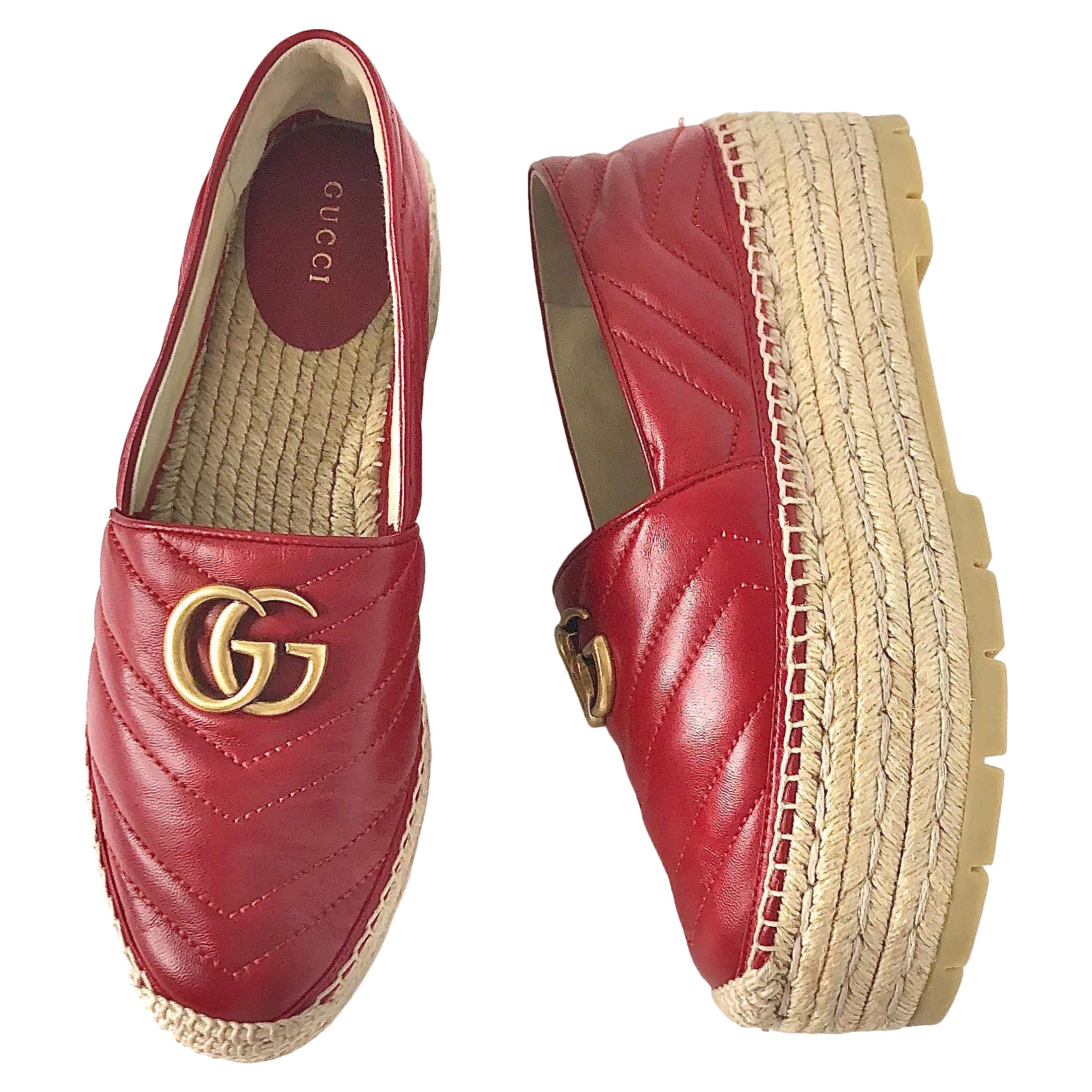 Gucci GG Marmont Charlotte Alpargata de plataforma de matelassé acolchado 38