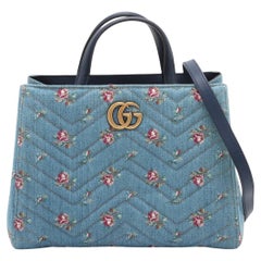 Gucci GG Marmont Chevron Floral Denim x Leather Two-Way Shoulder Bag