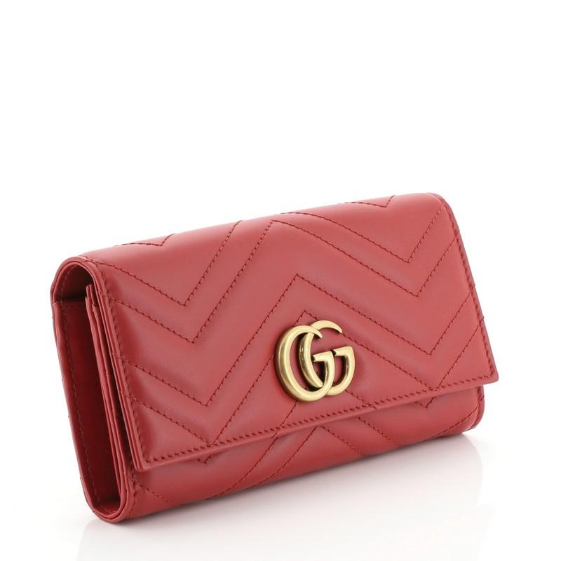 Red Gucci GG Marmont Continental Wallet Matelasse Leather