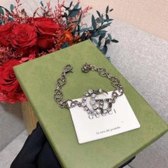 Gucci GG Marmont Crystal verschönert Aged Silber-Ton Kette Link Armband