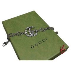 Gucci GG Marmont Crystal verschönert Aged Silber-Ton Kette Link Armband